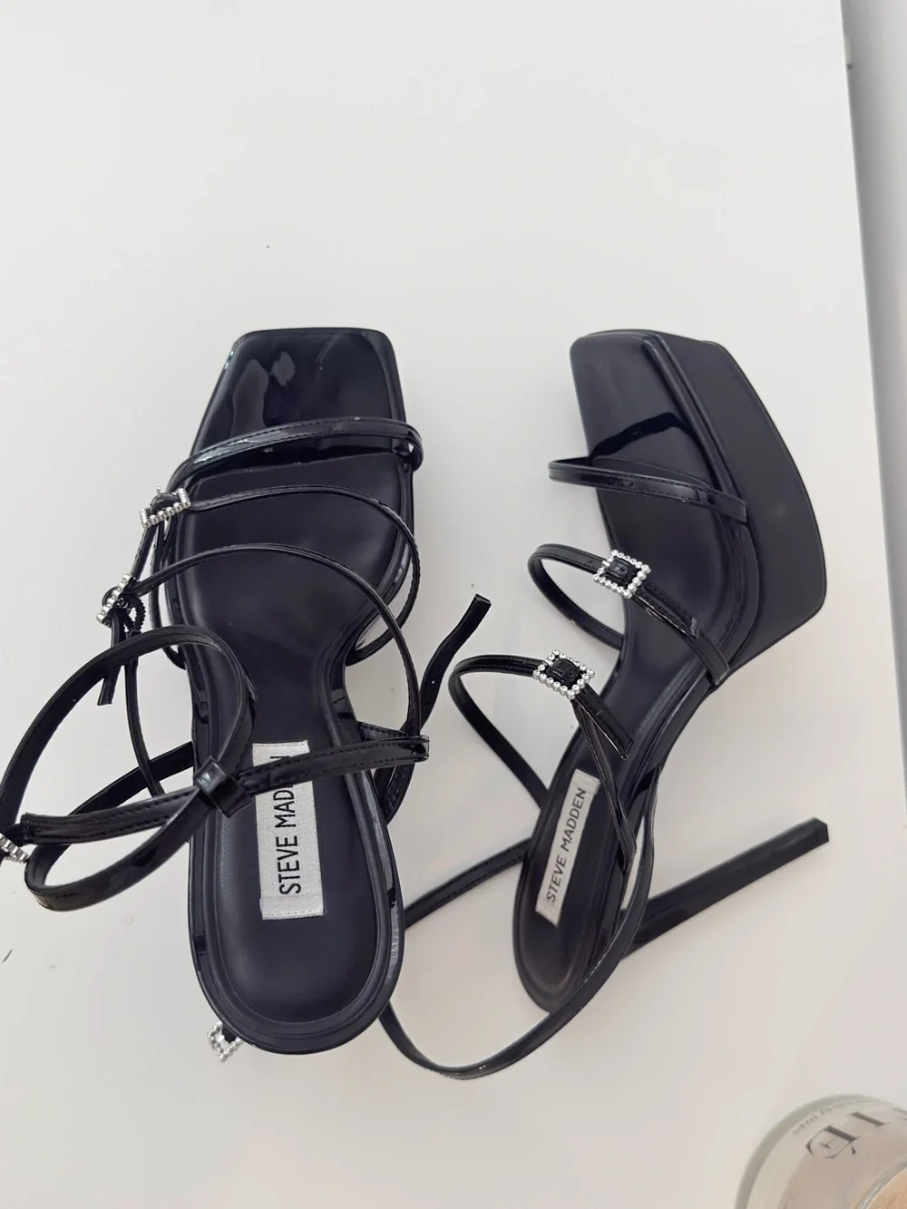 Steve Madden Black Patent Platform Strappy Heels